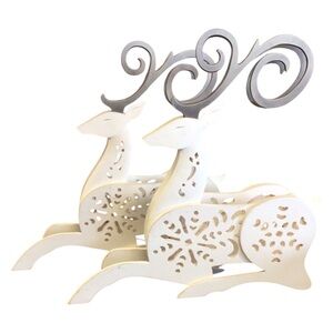 Two Elegant White and Silver Reindeer Decor